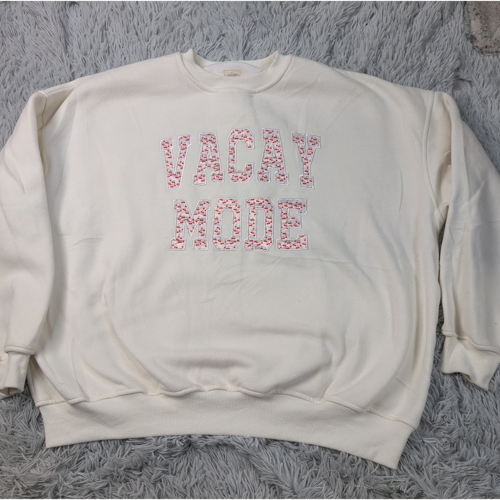 Sunkissed Sweatshirt Womens L White Vacay Mode Cozy Soft Comfort Oversized